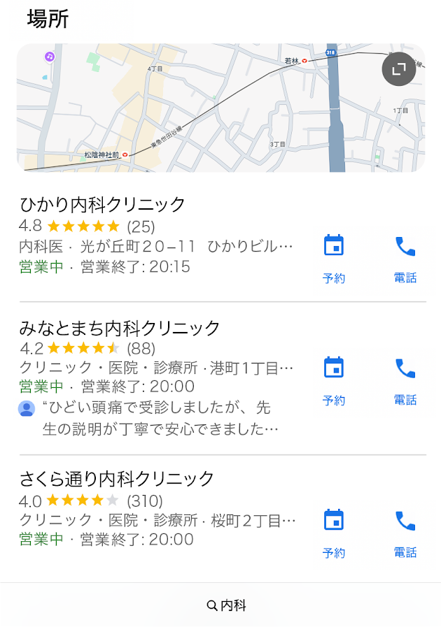 図13:Googleマップ検索結果の表示例