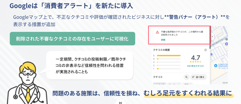 Googleは消費者アラートを新たに導入：その警告表示例