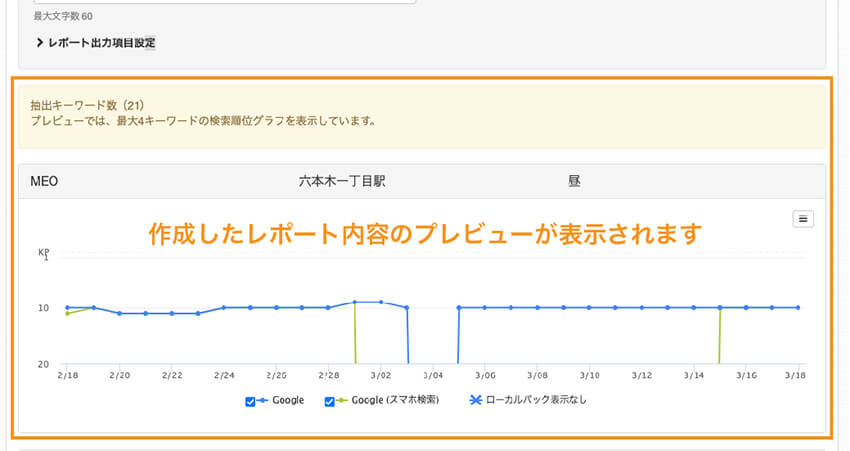 作成したレポートのプレビュー