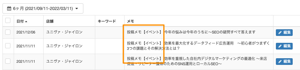 メモ機能：投稿内容を記録