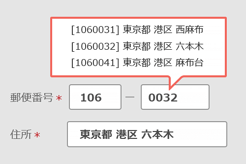 Gyro-n EFO　郵便番号から住所自動補完機能