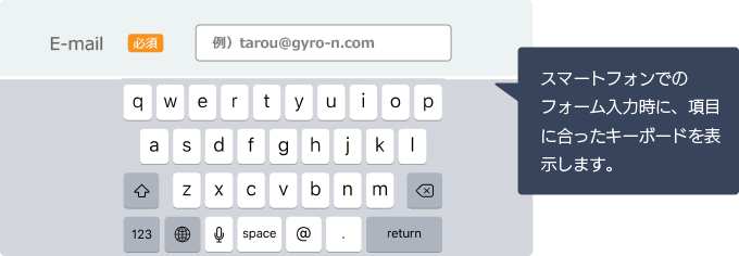 スマートフォンでのフォーム入力時に、項目に合ったキーボードを表示します。