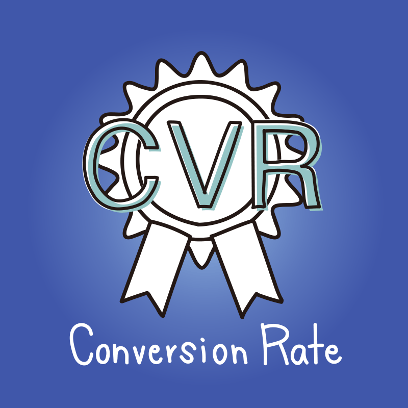 「CVR (Conversion Rate)」と書かれたメダルのイラストアイコン：フォーム離脱率改善によるコンバージョン増加を象徴