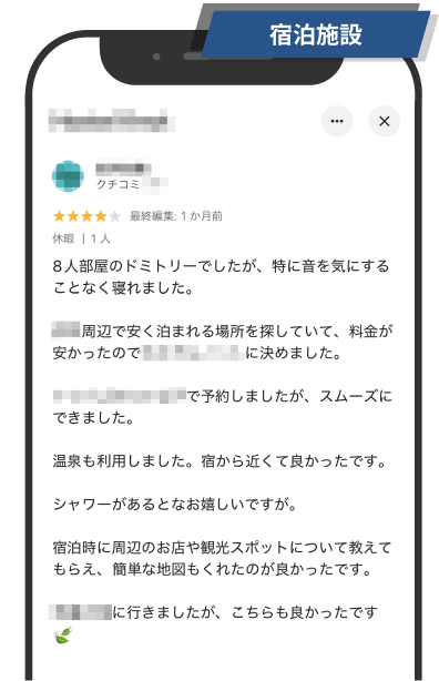 宿泊施設：クチコミ