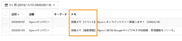 メモ機能：投稿内容を記録