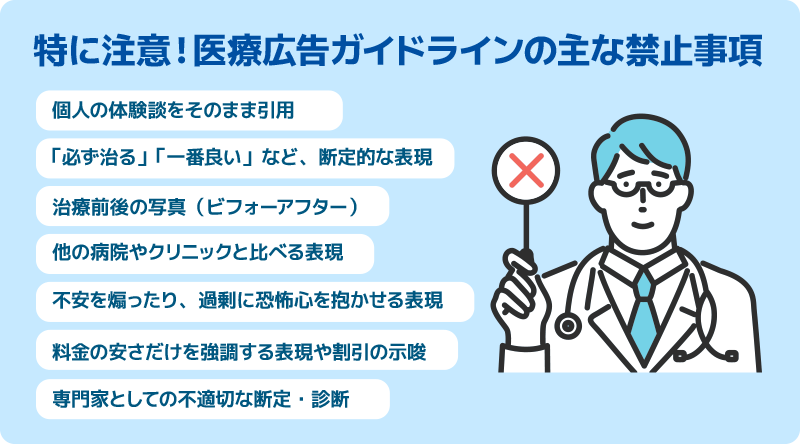 特に注意!医療広告ガイドラインの主な禁止事項