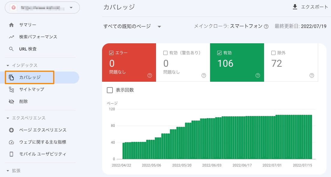 Google Search Console「カバレッジ」の画面