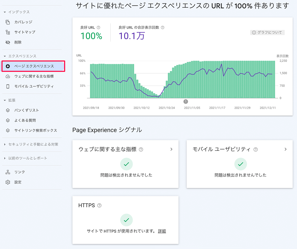 Page Experience シグナルが良好なサイトの例