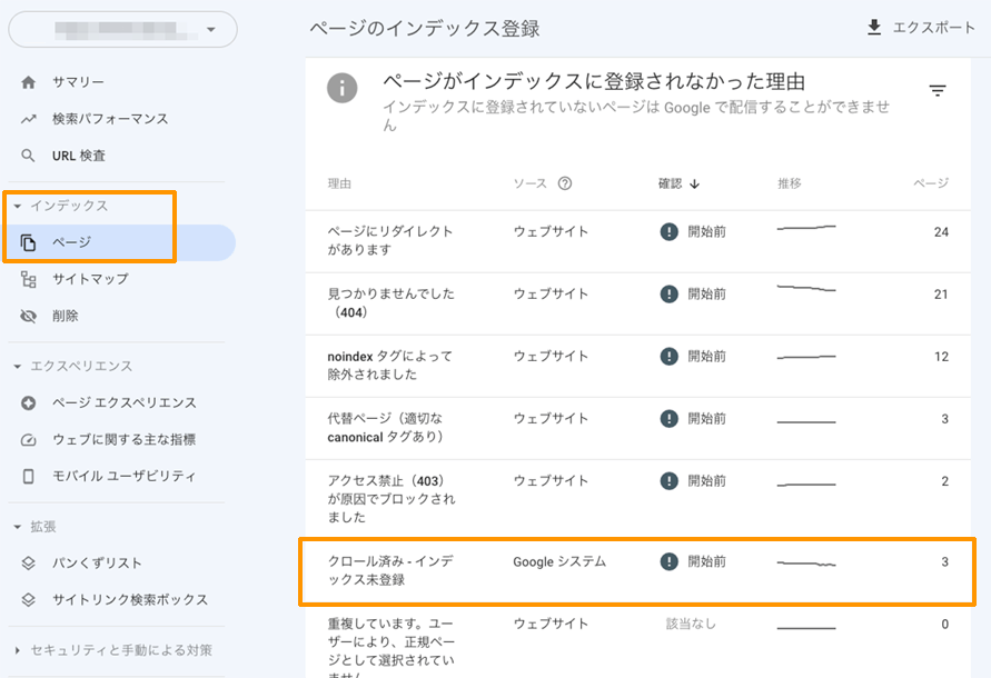 Google Search Consoleのクロール済み - インデックス未登録